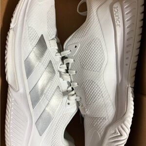 adidas White Sneakers with Silver Three-Stripes